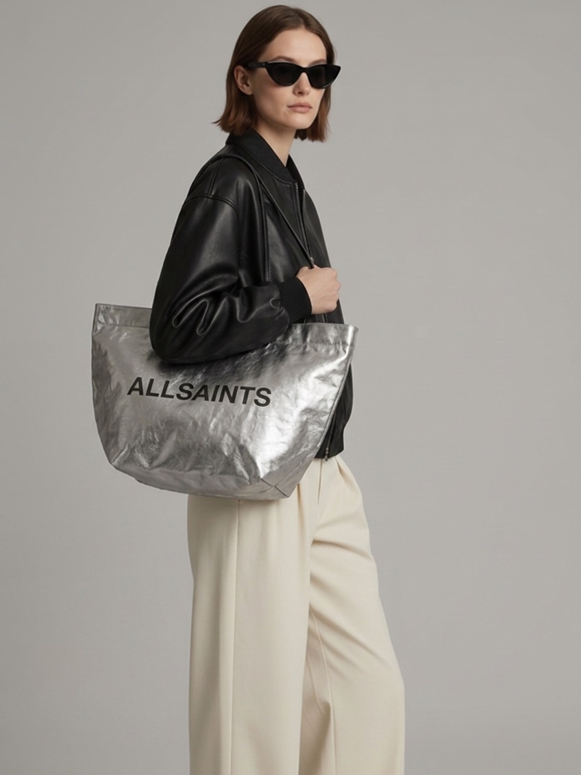 All Saints Metallic Silver Tote